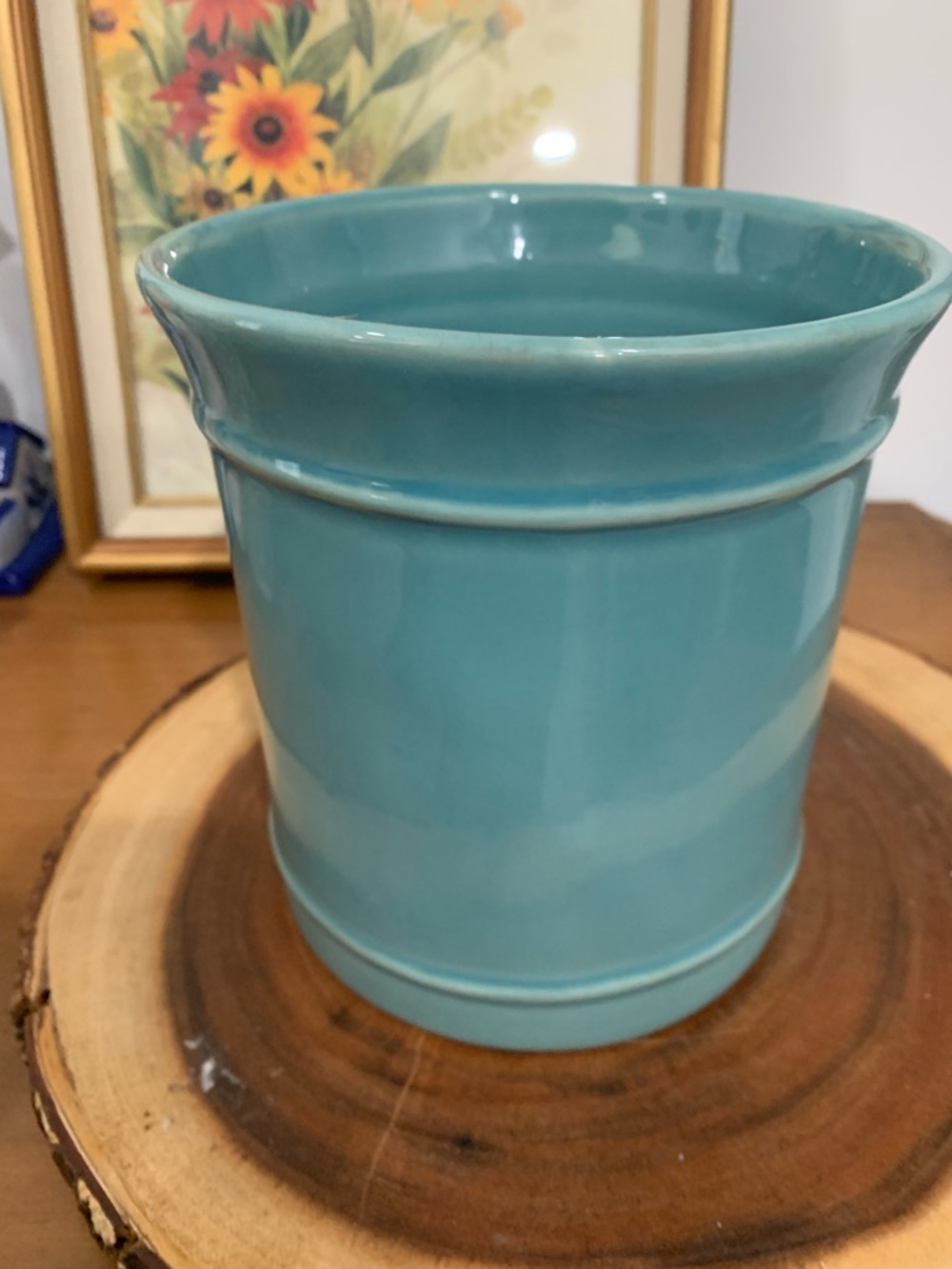 Pottery Barn Cambria Teal Ceramic Utensil‎ Holder Cottage Core Florals - Picture 7 of 10